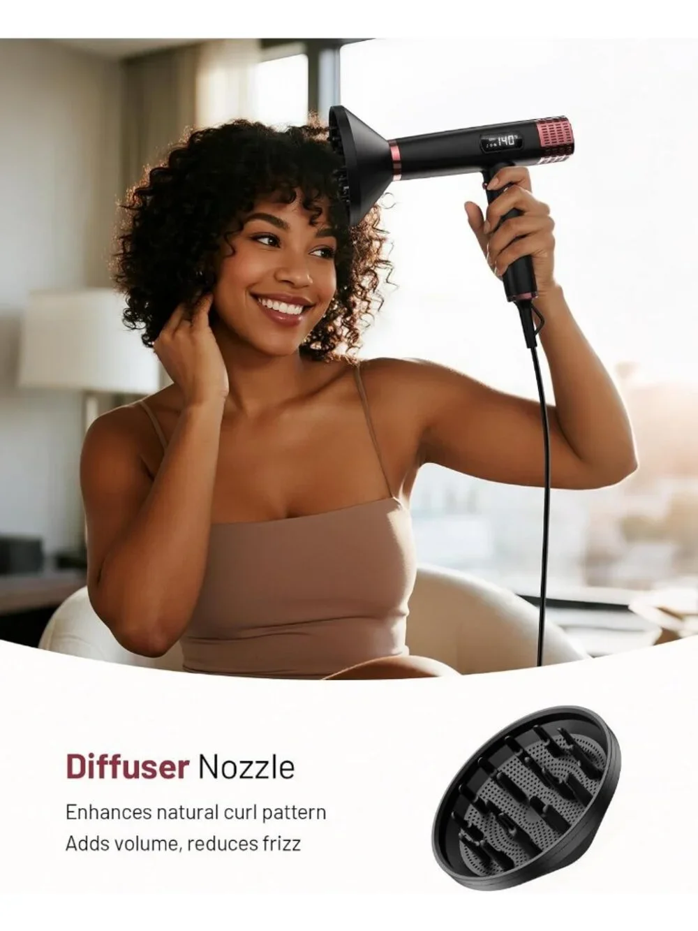 Compact Travel Hair Dryer with Diffuser, Lightweight Dual Voltage Blow Dryer